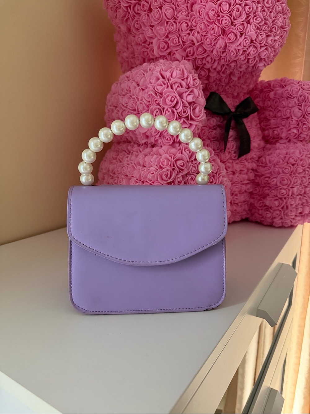 Pearl-Handle Lilac Top-Handle Bag
